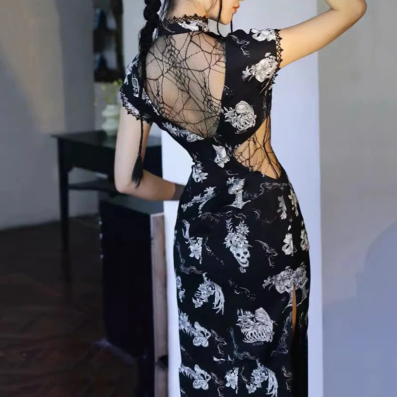 Black Gothic Cotton Polyester Womens Dress