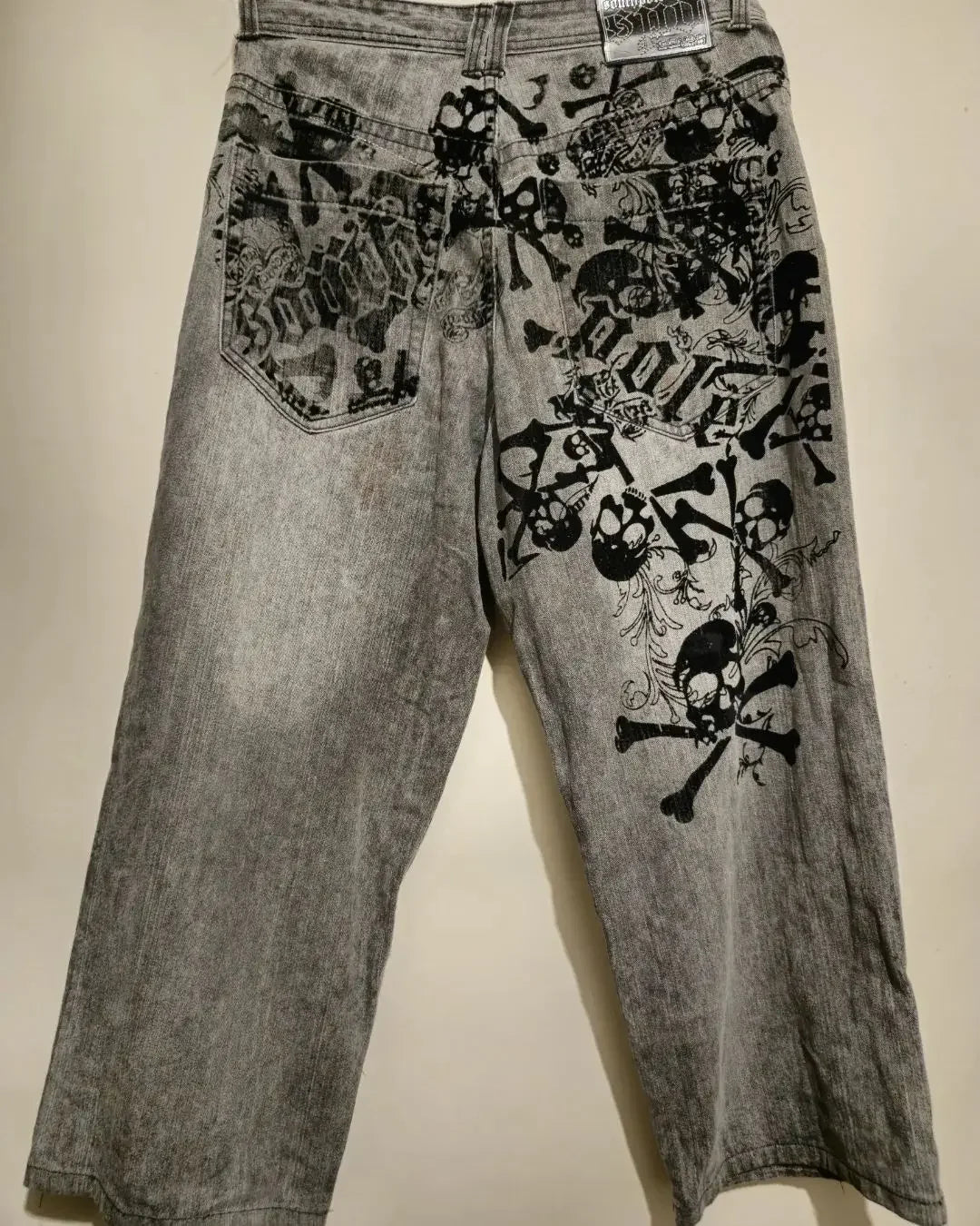 Skull Print Womens Gray Jeans - Premium Cotton Blend