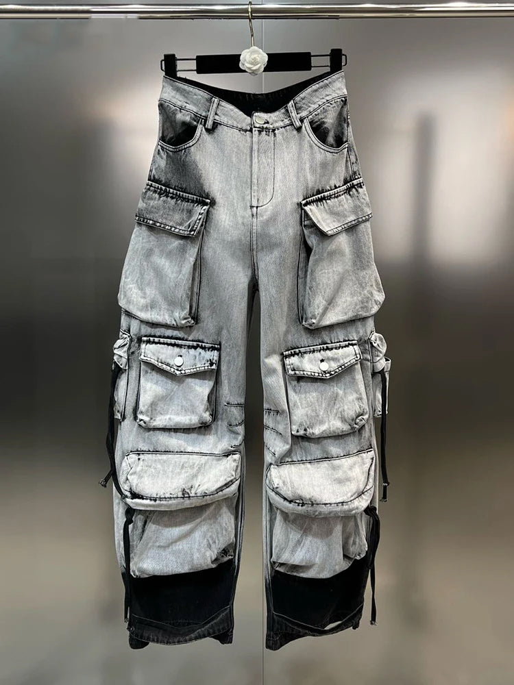 Blue Denim Womens Pants Cotton Blend