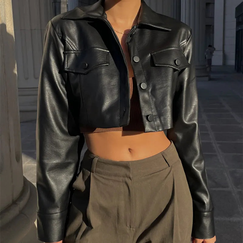 Stylish Black Faux Leather Womens Jacket