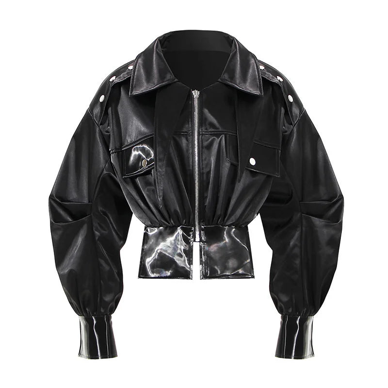 Premium Faux Leather Womens Black Short Jacket