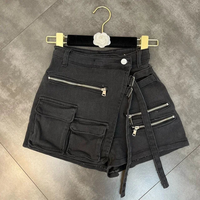Premium Cotton and Denim Blend Womens Cargo Skirt in Green and Black