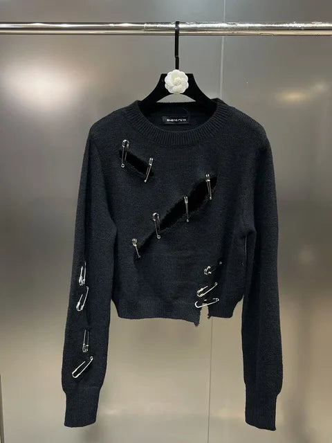 Black Knitted Pullover Womens Sweater