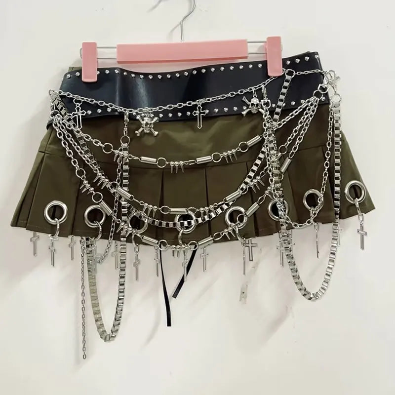 Green Gothic Faux Leather Skirt - Womens Unique Style