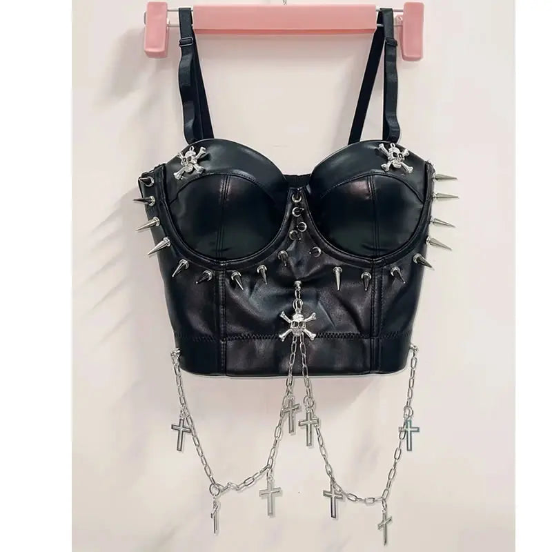 Gothic Faux Leather Top Black Womens Shirt