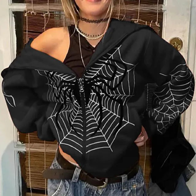 Spider Print Cotton Polyester Womens Hoodie