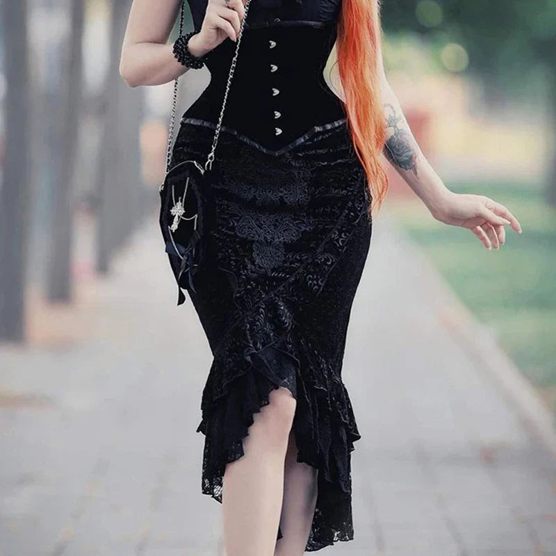 Vintage Gothic Velvet Skirt Black