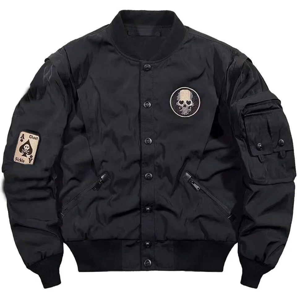 Black Skull Bomber Jacket Mens Premium Nylon Polyester Blend
