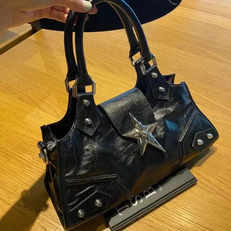Premium Black Faux Leather Womens Vintage Bag