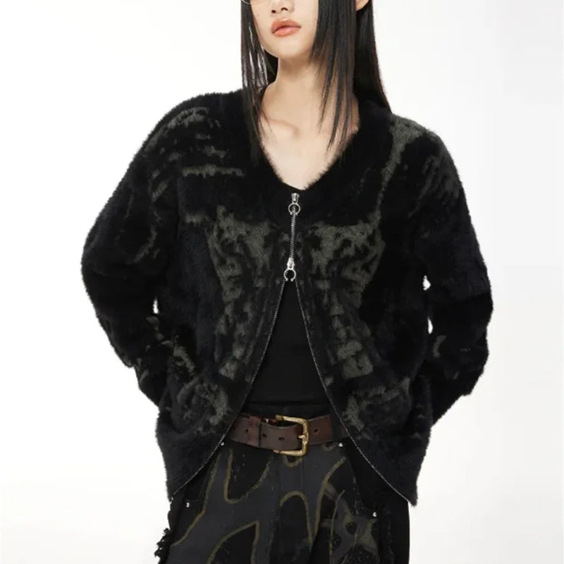 Black Zipper Cardigan for Women