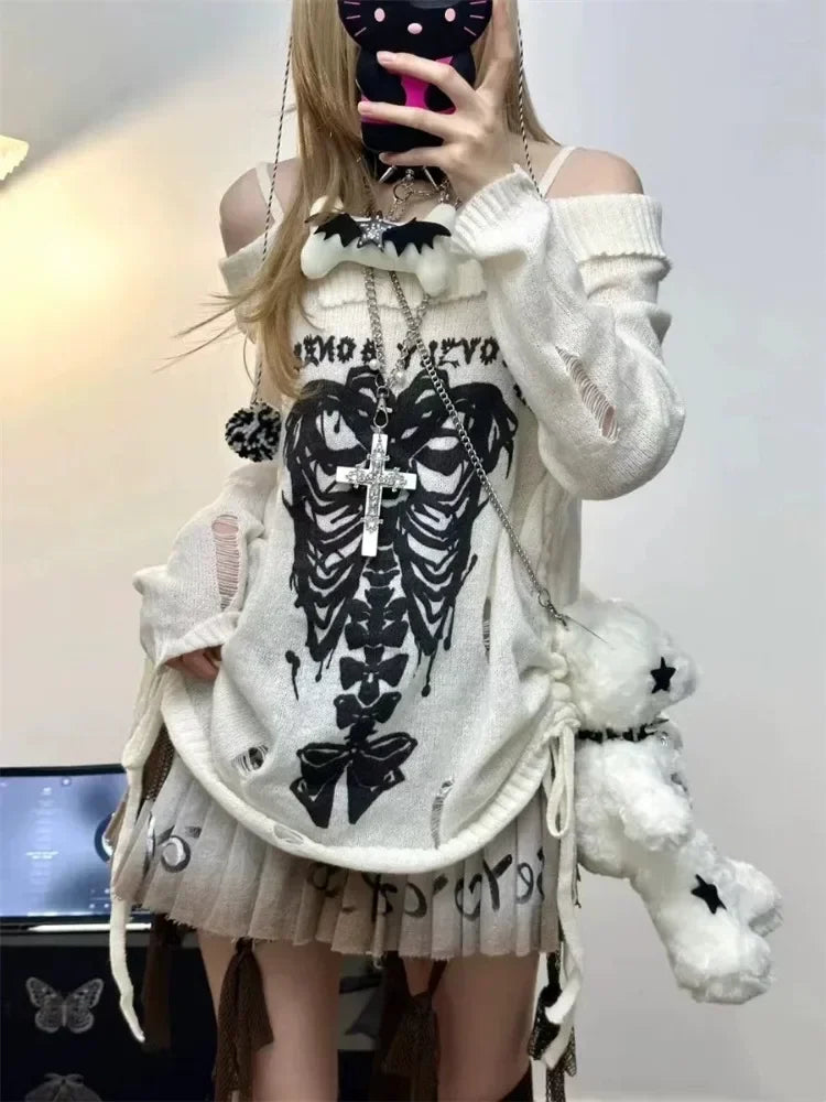 Gothic Style Womens Pullover in White Premium Fabric