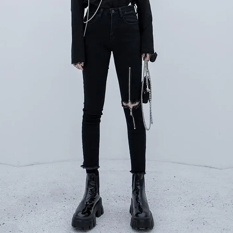 Black Distressed Skinny Jeans for Women