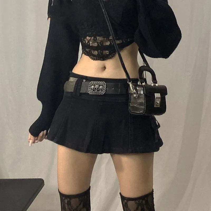 Black Gothic Low Rise Skirt - Premium Cotton Polyester Blend