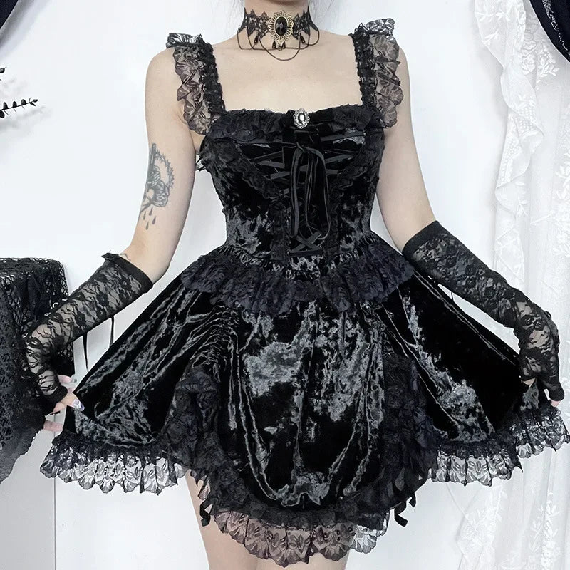 Chic Vintage Black Cotton Polyester Dress