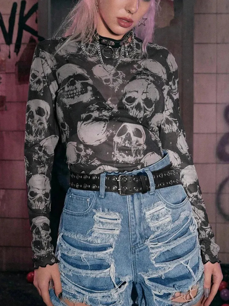 Premium Cotton & Polyester Womens Skull Print Top
