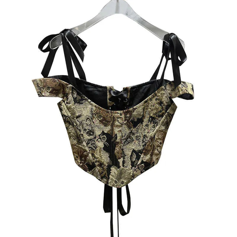 Beige Vintage Embroidery Womens Top Premium Blend
