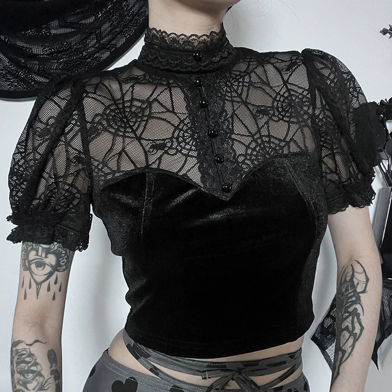 Gothic Style Cotton Polyester Womens Top