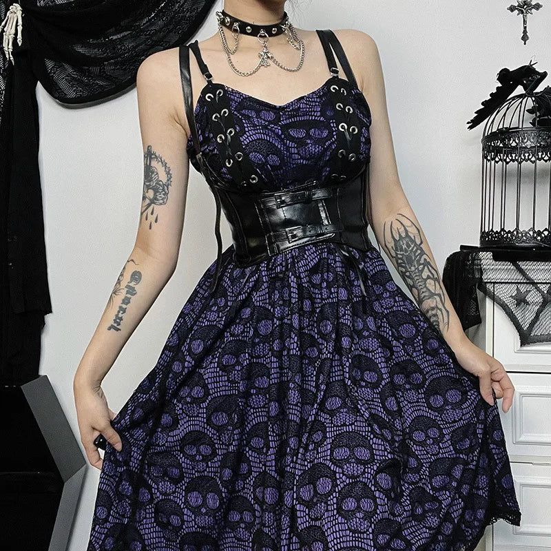 Womens Skull Print Cotton Polyester Dress