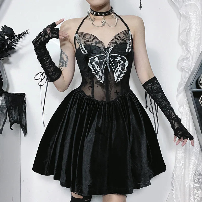 Elegant Gothic Butterfly Black Dress