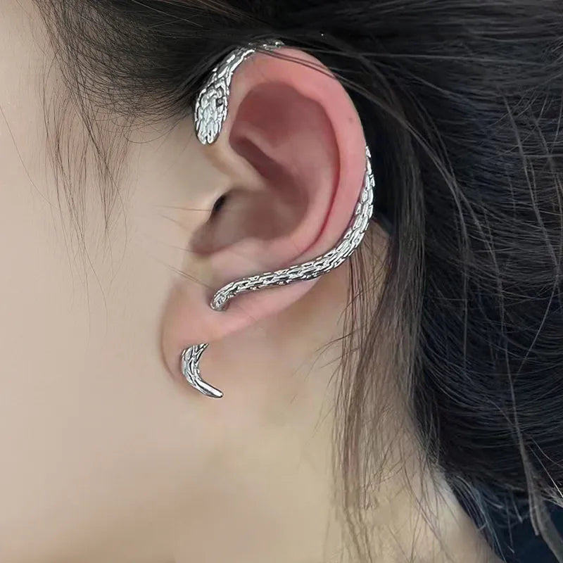 Vintage Zinc Alloy Snake Earrings - Silver