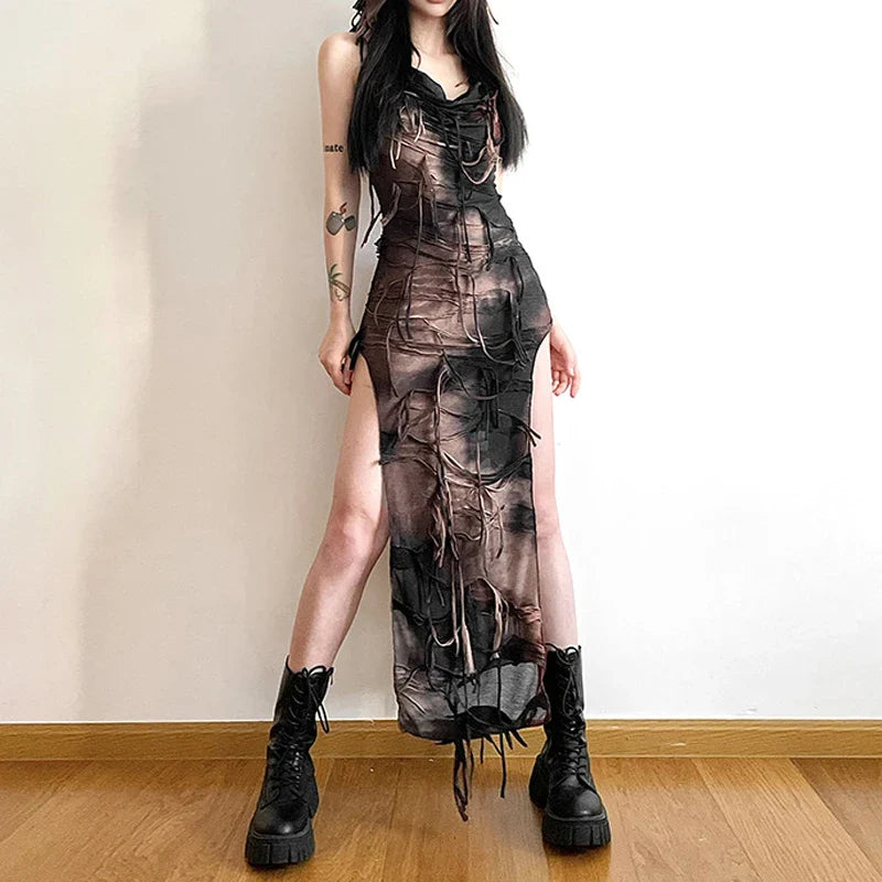 Brown Vintage Gothic Womens Dress Premium Cotton Polyester Blend