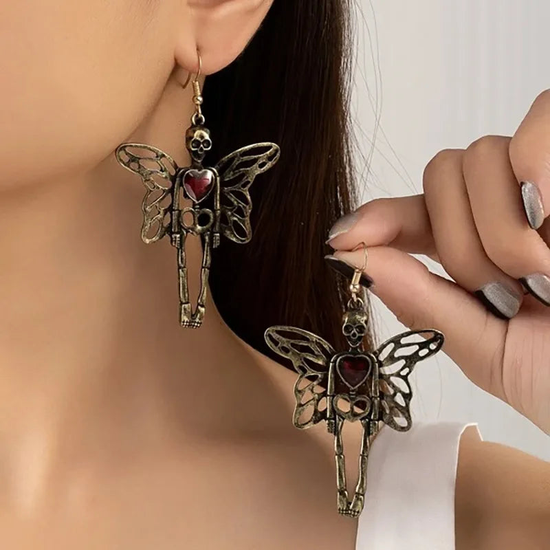 Silver Skeleton Drop Earrings Elegant Style Women