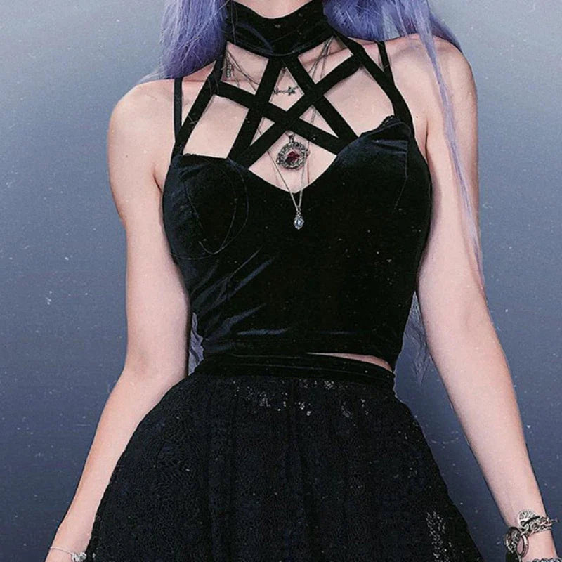 Premium Gothic Style Womens Top in Black