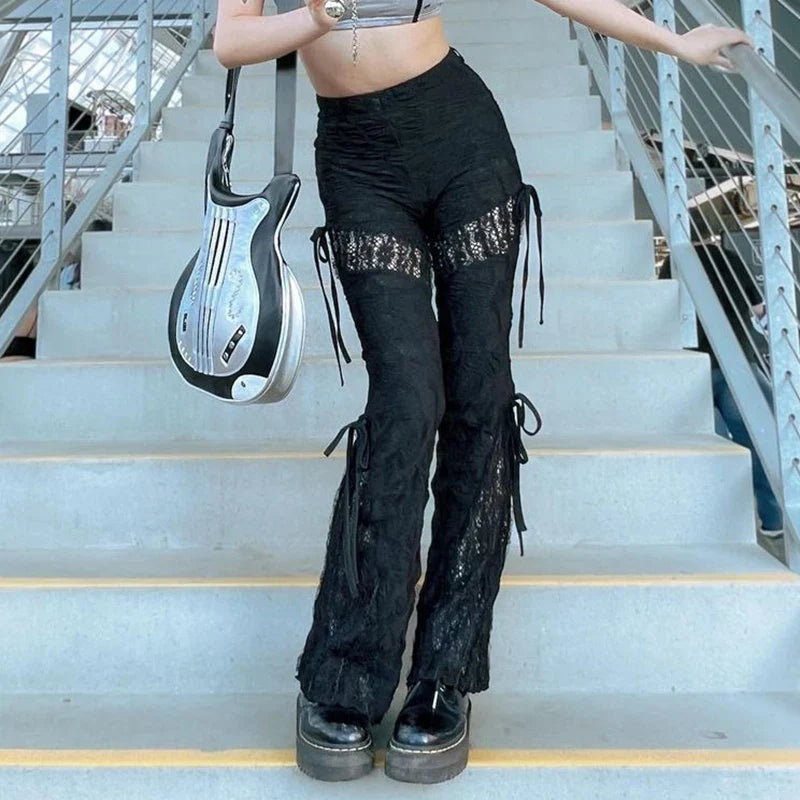 Gothic Style Premium Cotton Womens Pants in Black