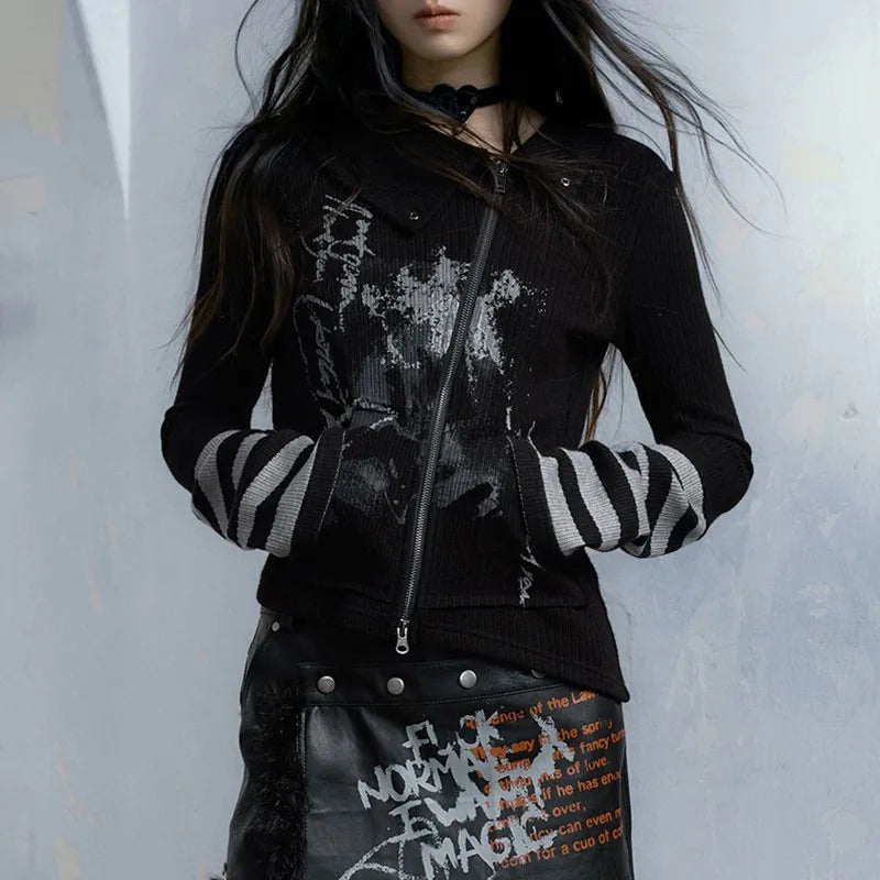 Gothic Zipper Top in Black Premium Cotton Polyester Blend