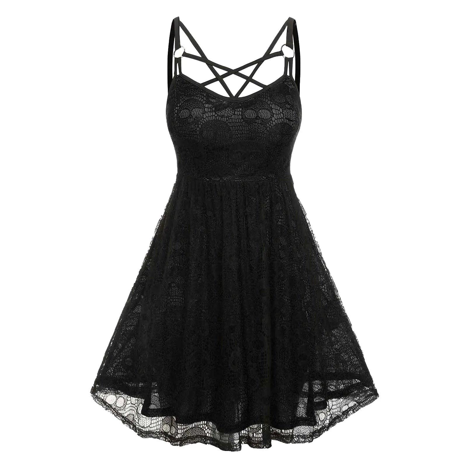 Skull Print Cotton Polyester Blend Womens Dress