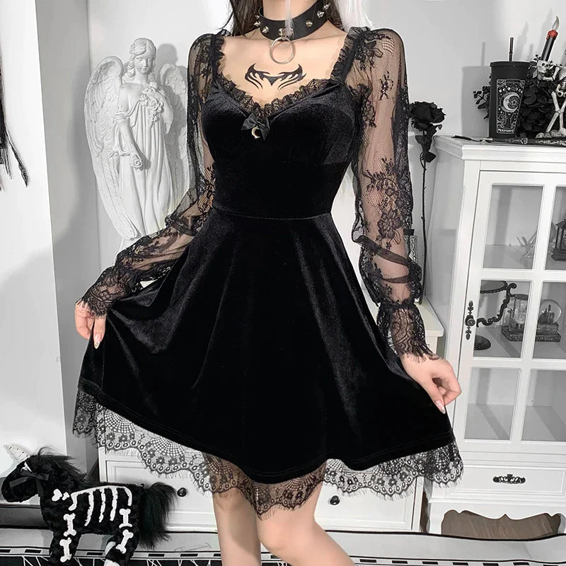 Premium Gothic Cotton Polyester Womens Dress
