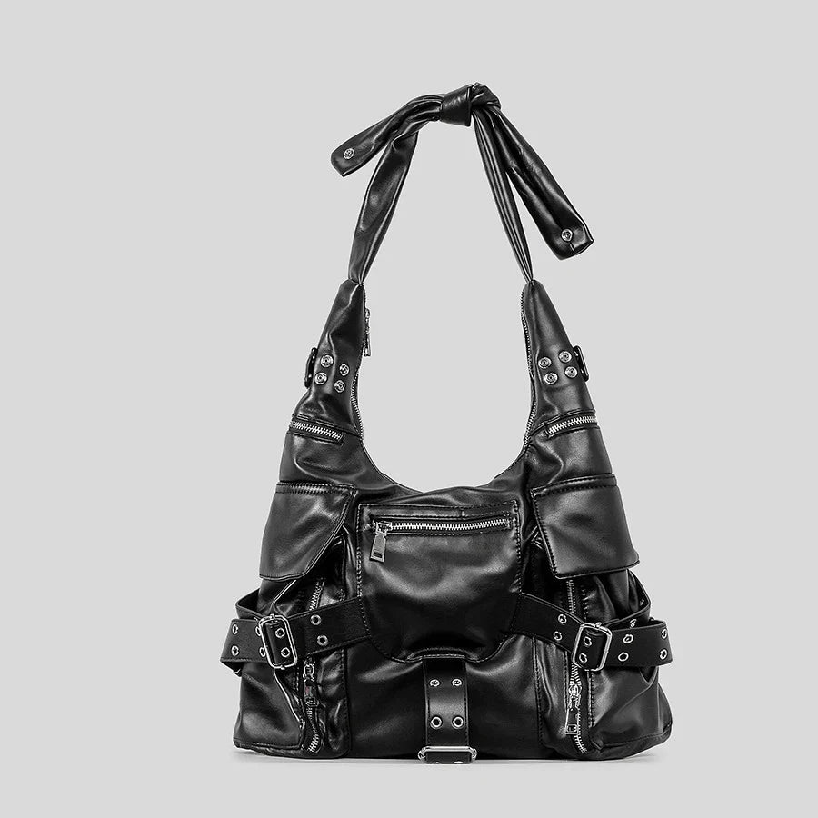 Black Vintage PU Leather Womens Handbag 32cm