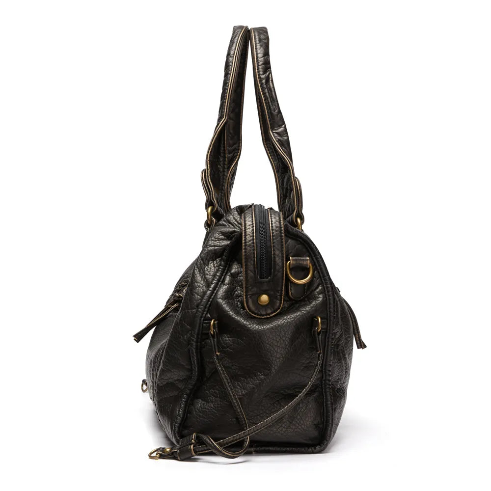 Black PU Leather Womens Shoulder Bag 38x16x29 cm