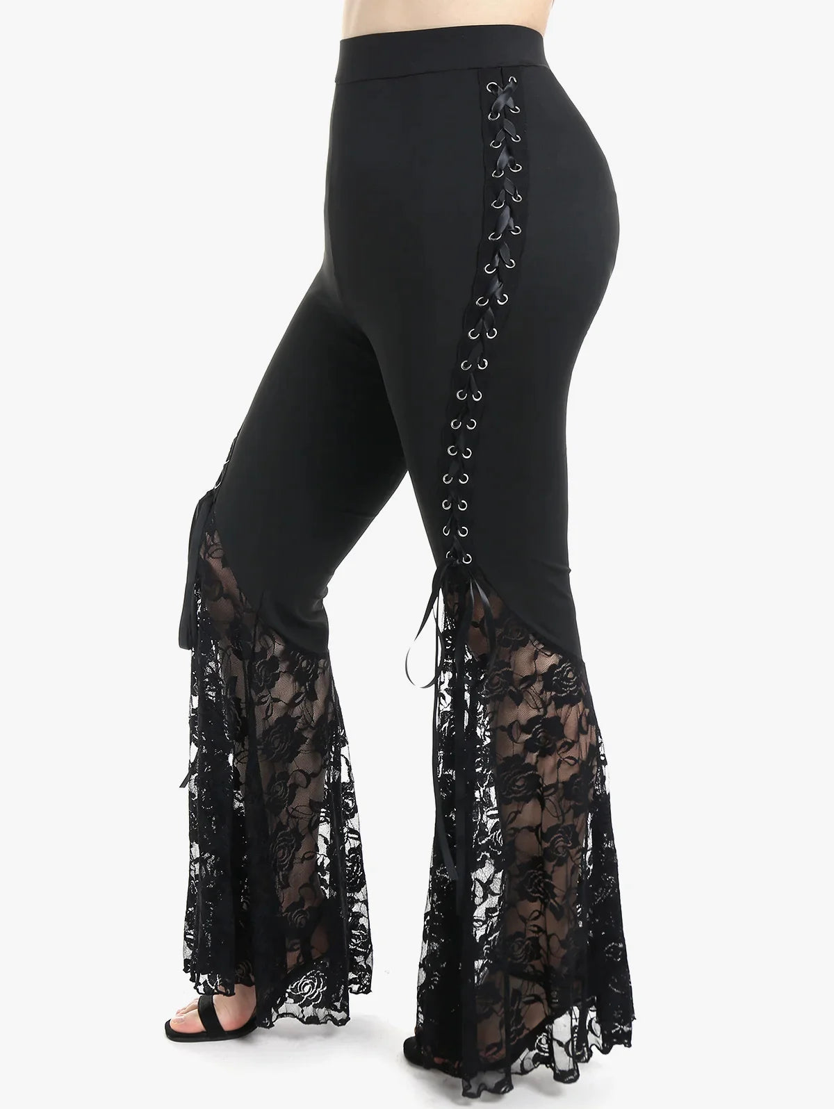 Chic Gothic Lace Flare Pants Black Womens Bottoms