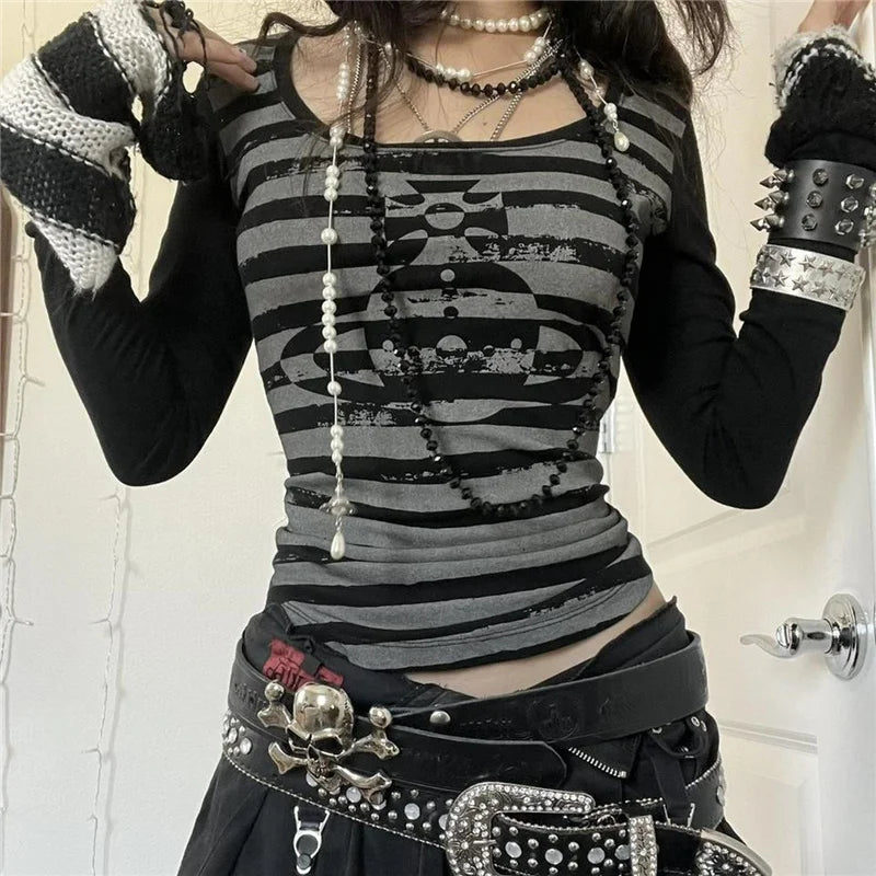 Gothic Style Cotton Polyester Womens Top Black