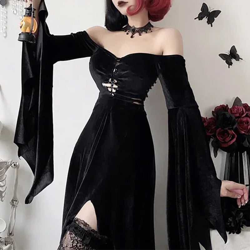 Elegant Gothic Womens Dress in Black Premium Fabric