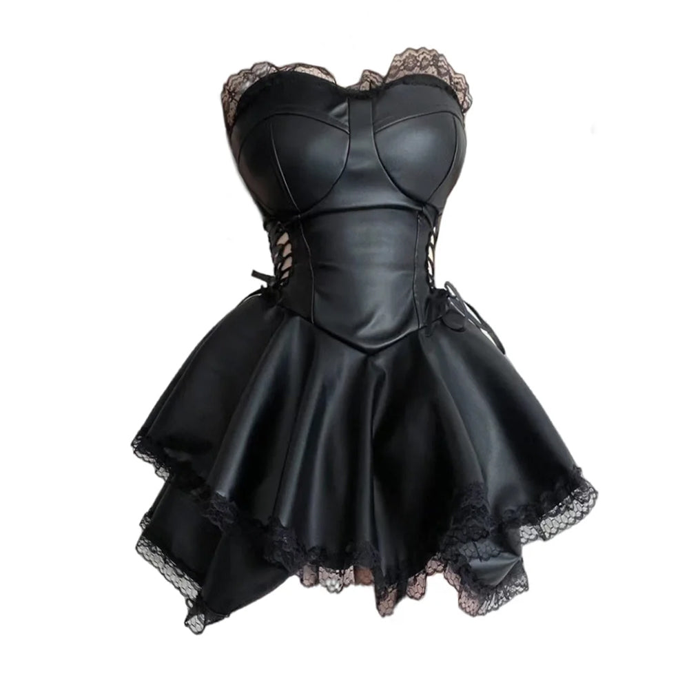 Black Faux Leather Womens Dress - Elegant Statement Piece