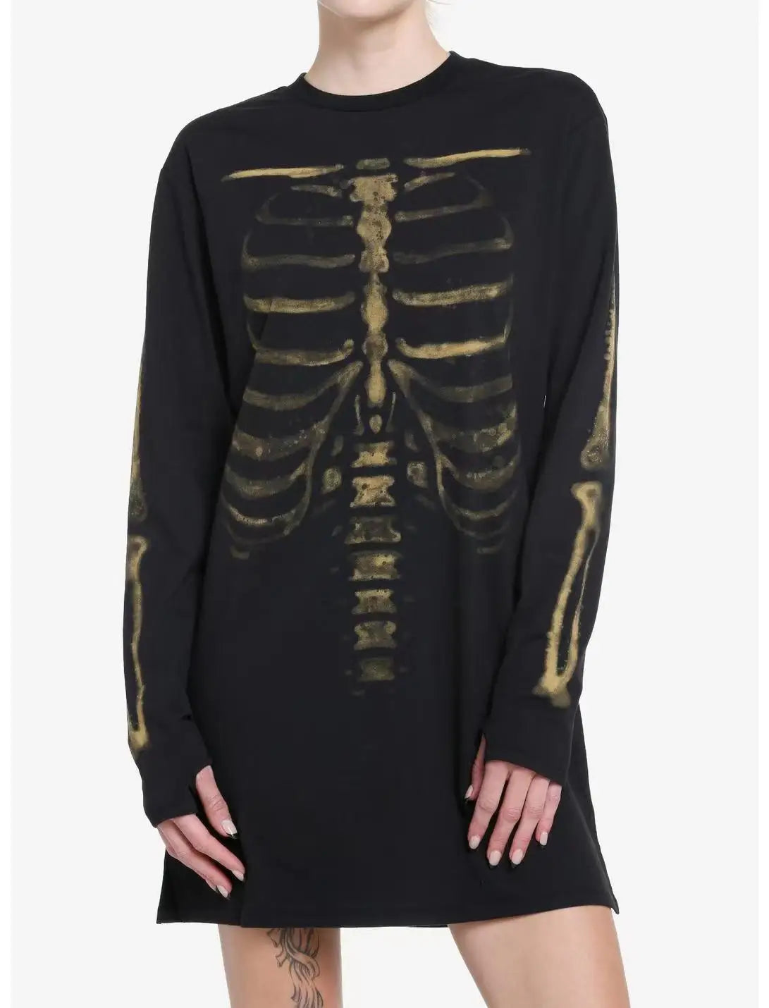 Black Skeleton Print Womens Dress - Premium Cotton Blend