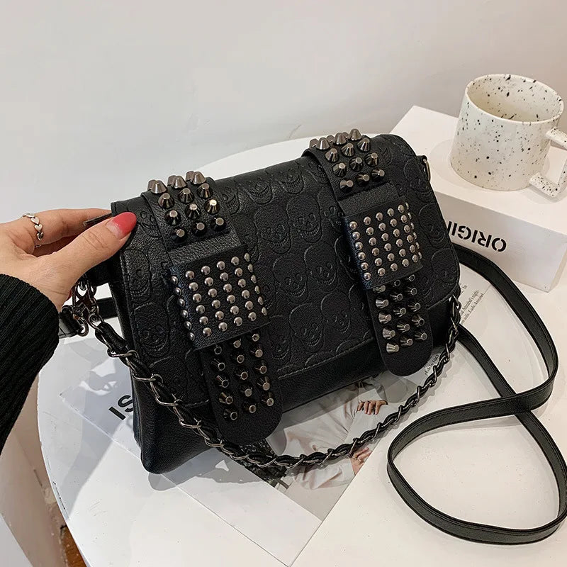 Premium Black Skull PU Leather Womens Bag