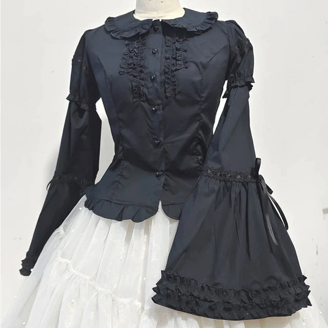 Vintage Style Cotton-Polyester Blend Womens Lolita Blouse