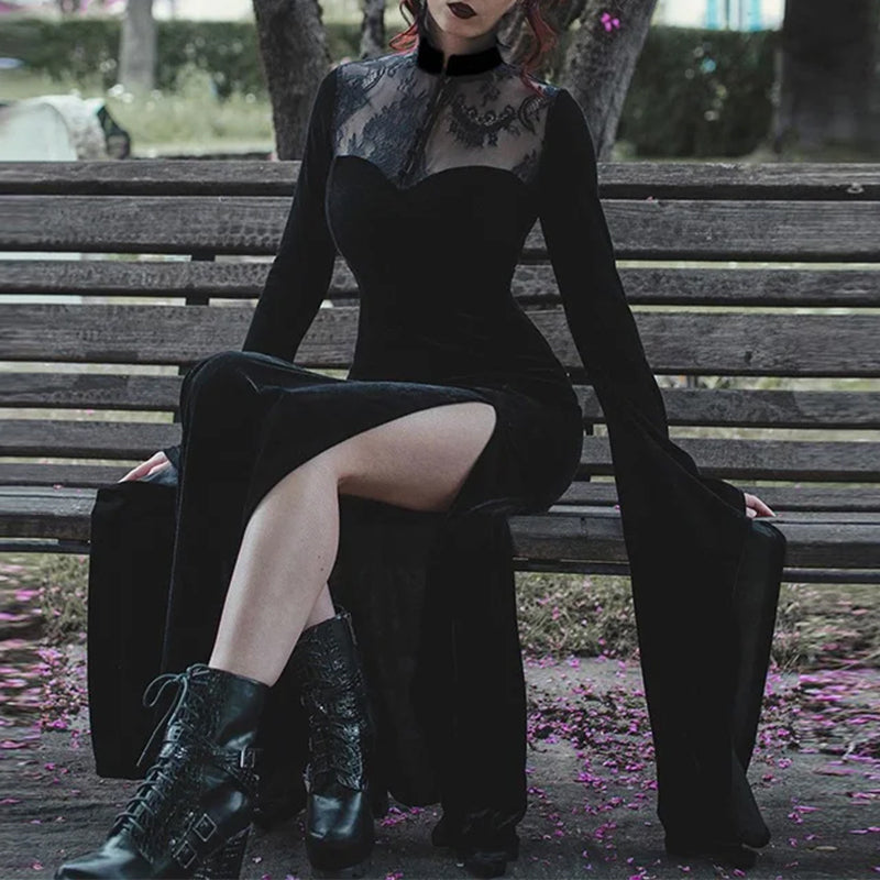 Black Gothic Style Cotton Polyester Dress