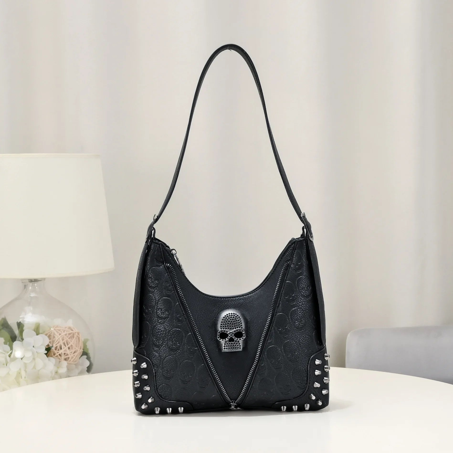 Chic Black Skull PU Leather Womens Shoulder Bag