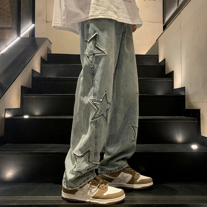 Classic Mens Cotton Blend Denim Pants in Blue & Black
