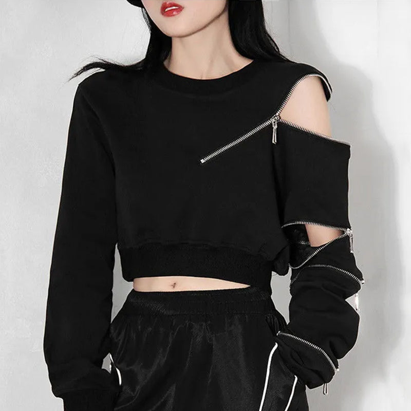 Chic Black Zipper Pullover for Women