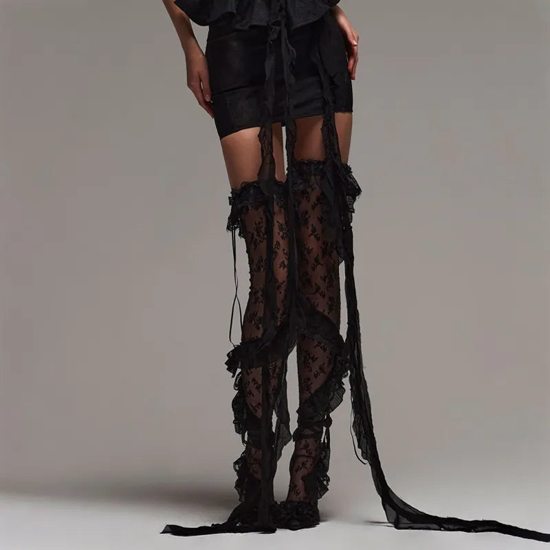 Black Lace Womens Ankle Socks - Premium Floral Design