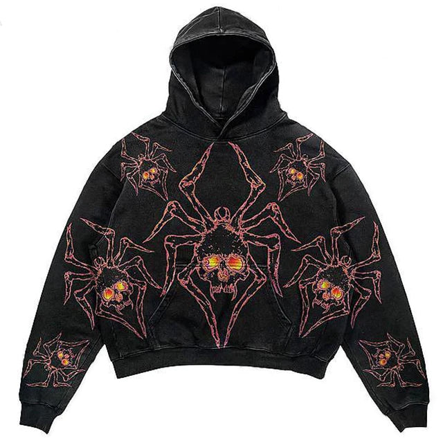 Spider Print Premium Cotton Mens Hoodie Black
