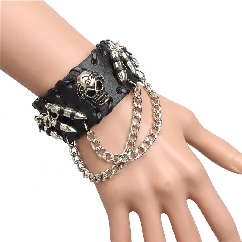 Stylish Black Leather Mens Bracelet