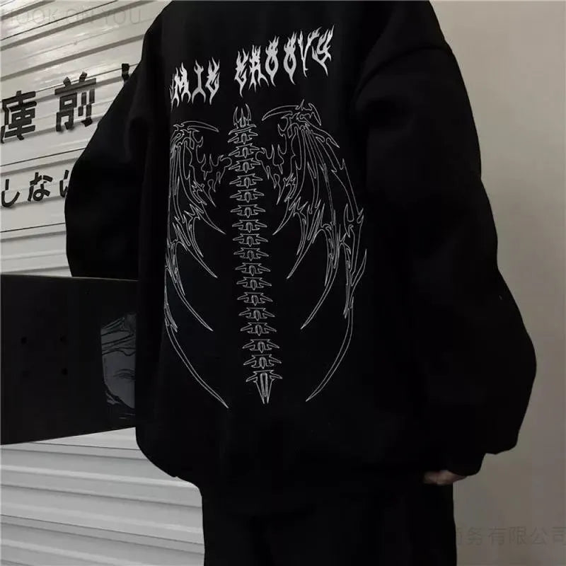 Gothic Cotton Polyester Blend Pullover for Men in Black S-3XL Sizes