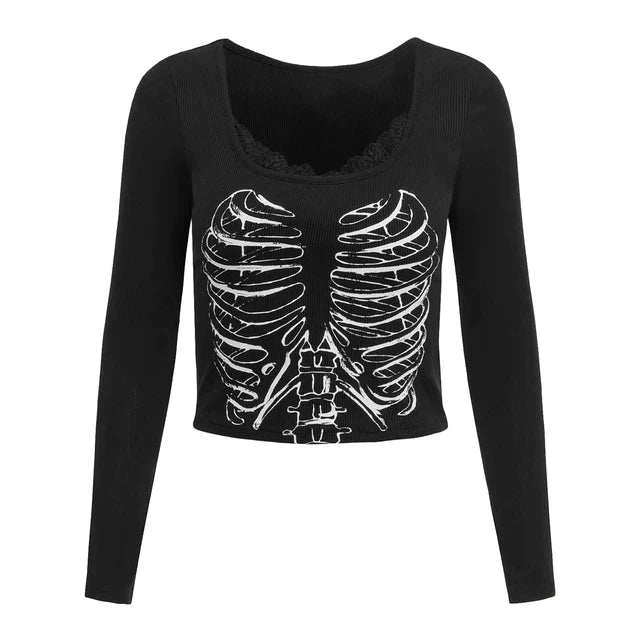 Trendy Black Gothic Womens Top - Premium Blend Fabric