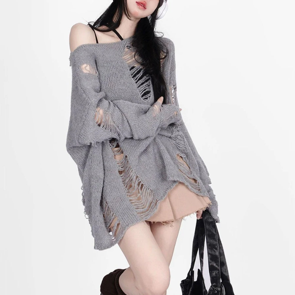 Gray Vintage Cotton Polyester Blend Womens Sweater